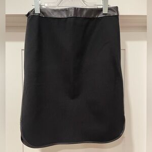 LOFT Black Pencil Skirt in Stretchy Knit with Faux Leather Trim - NWT
